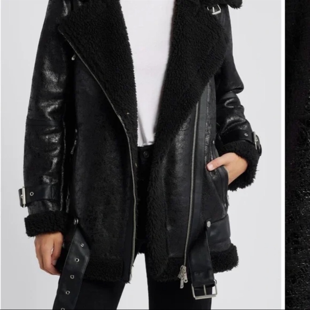Avec Les Filles Black Leather Shearling Jacket